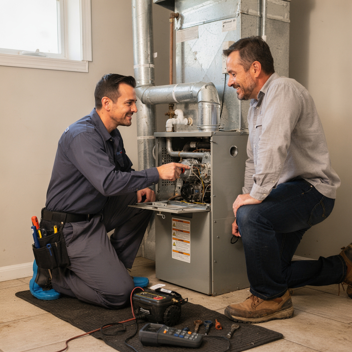 Furnace repair service scene